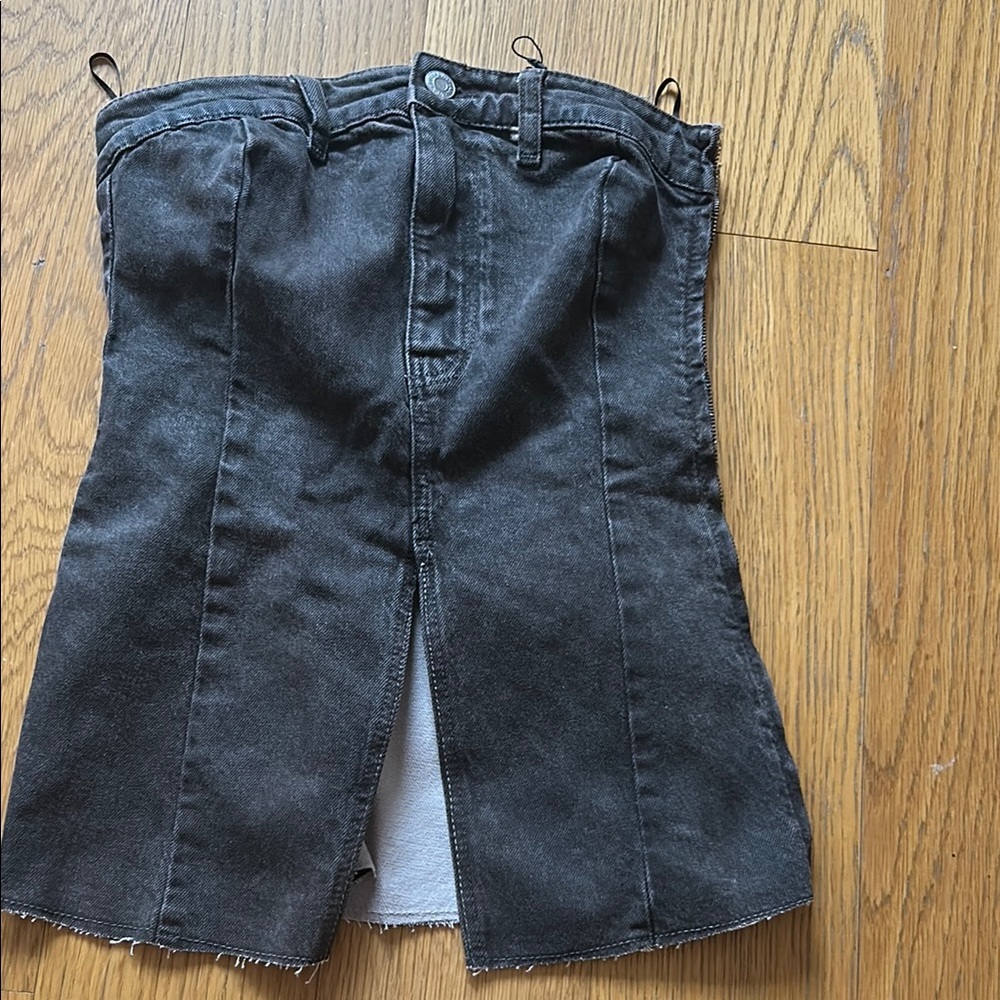 Black Denim Top with Front Slit